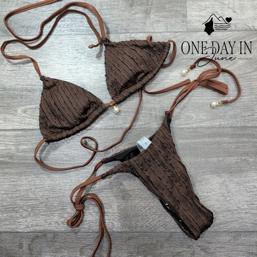 Verdusa Textured Thong Tie Side Bikini Swimsuit Size XS